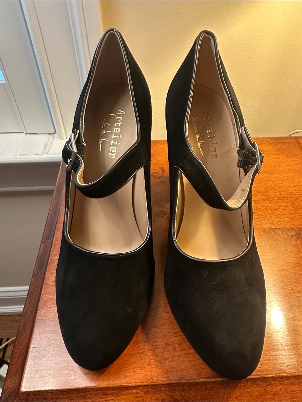 Nicole Miller Black Suede Mary Jane Heels with Buckle Strap